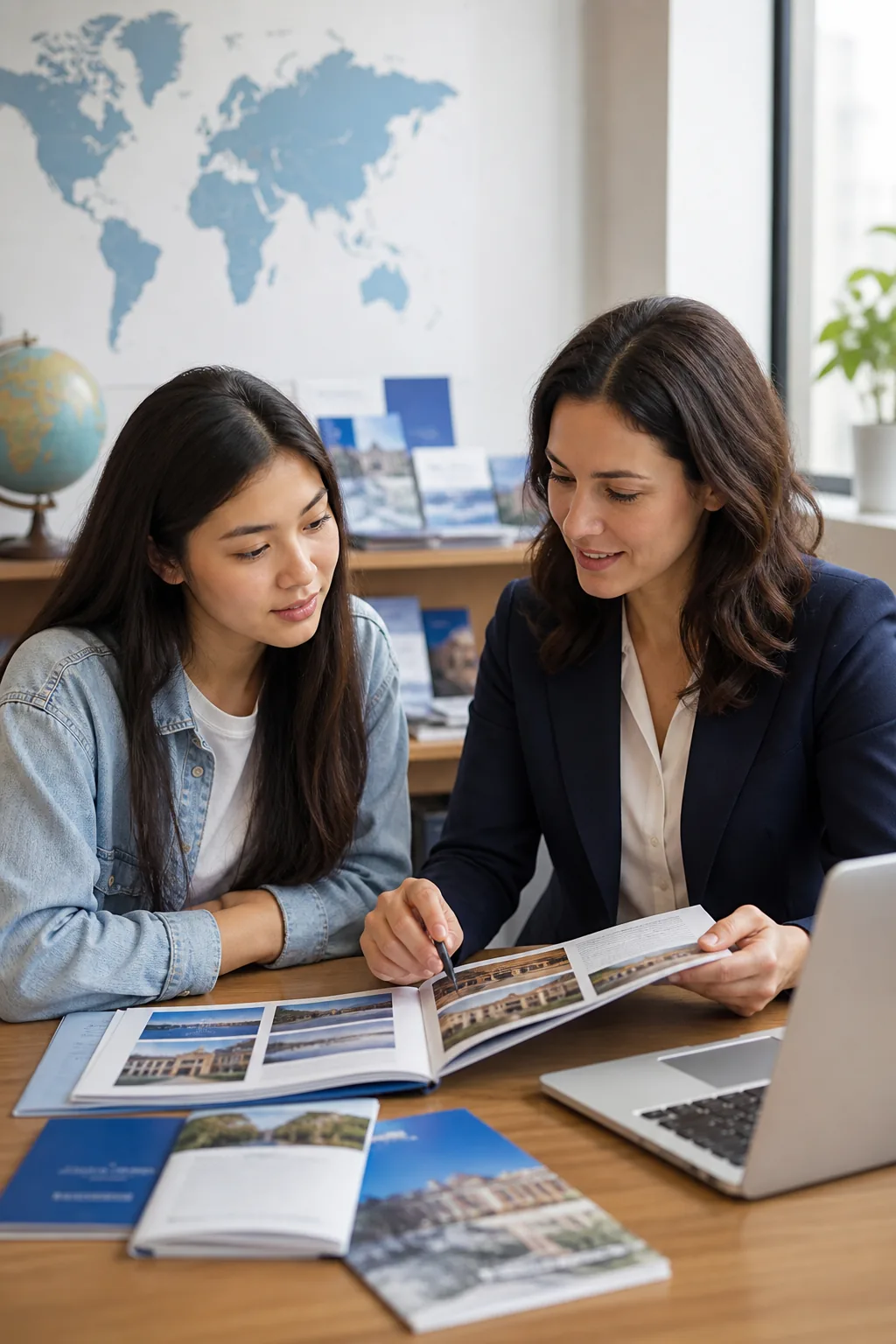 Education agency counsellor reviewing university options with a student