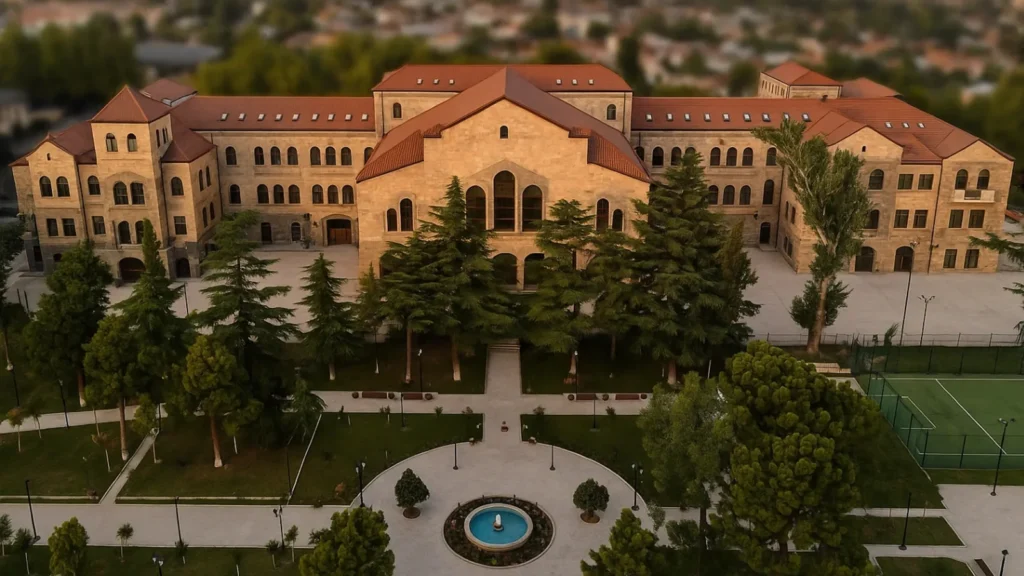 Aerial view of the Caucasus University campus in Tbilisi
