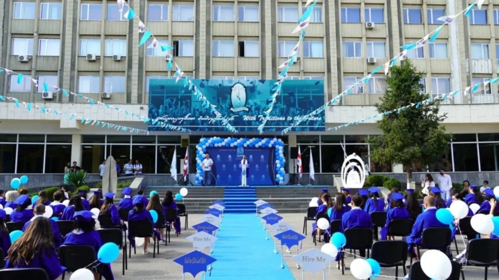 Tbilisi State Medical University campus during a student event