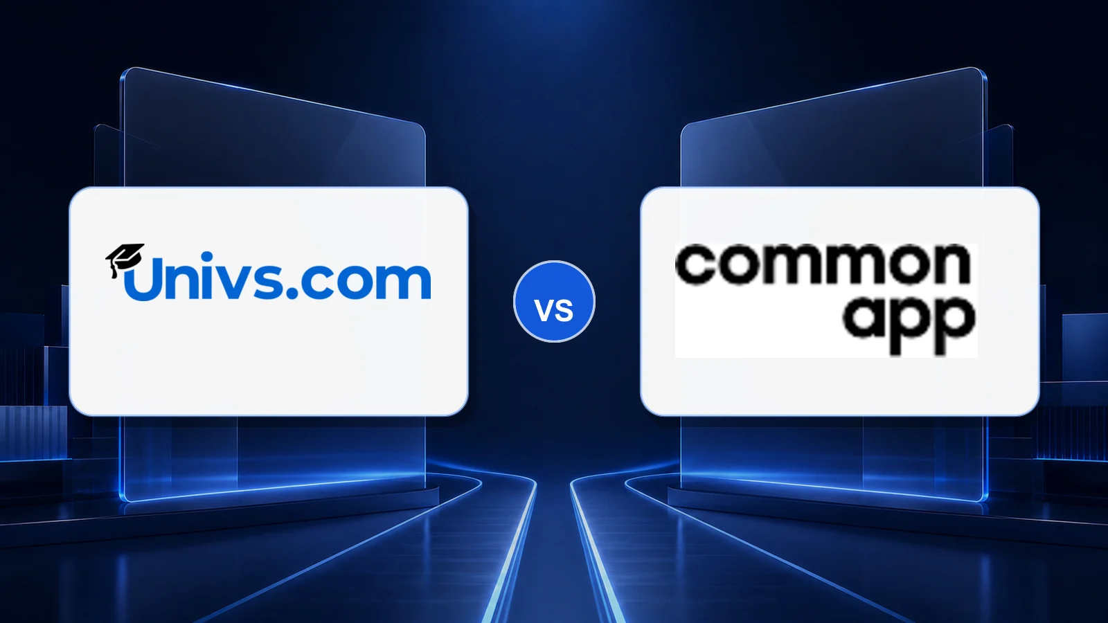 Univs.com logo versus the Common App logo on a dark blue comparison background