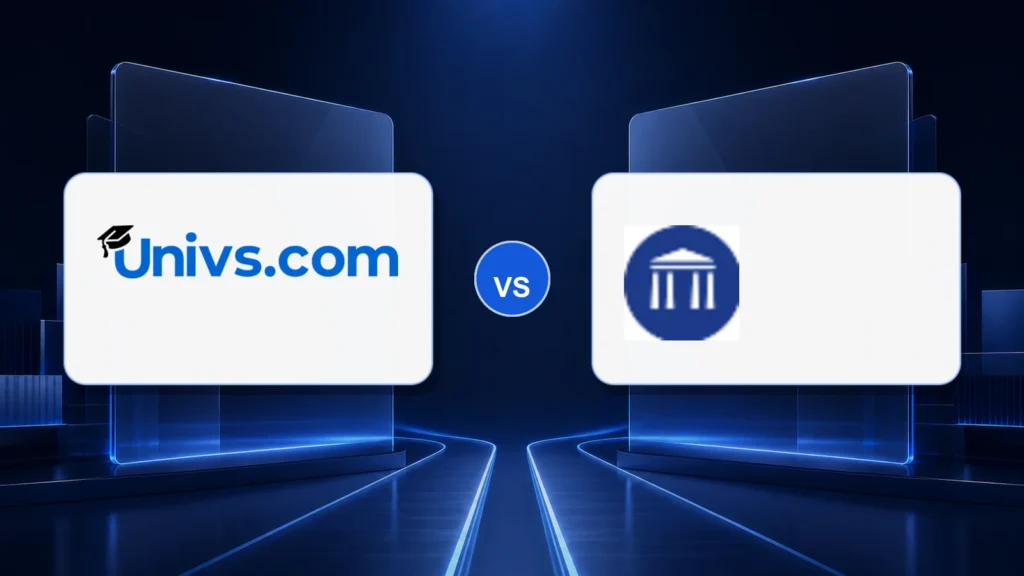 Univs.com logo versus the Global Admissions logo on a dark blue comparison background