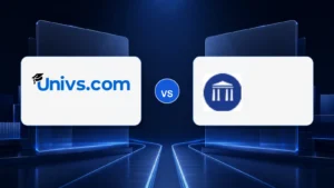 Univs.com logo versus the Global Admissions logo on a dark blue comparison background
