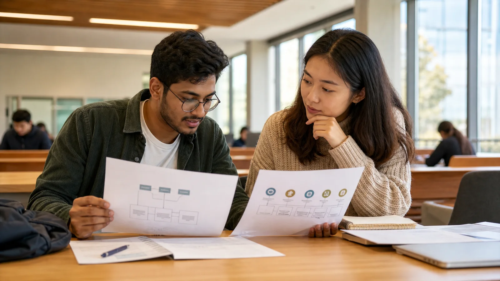 Realistic editorial photograph of international students comparing Grigol Robakidze University and Caucasus University study options