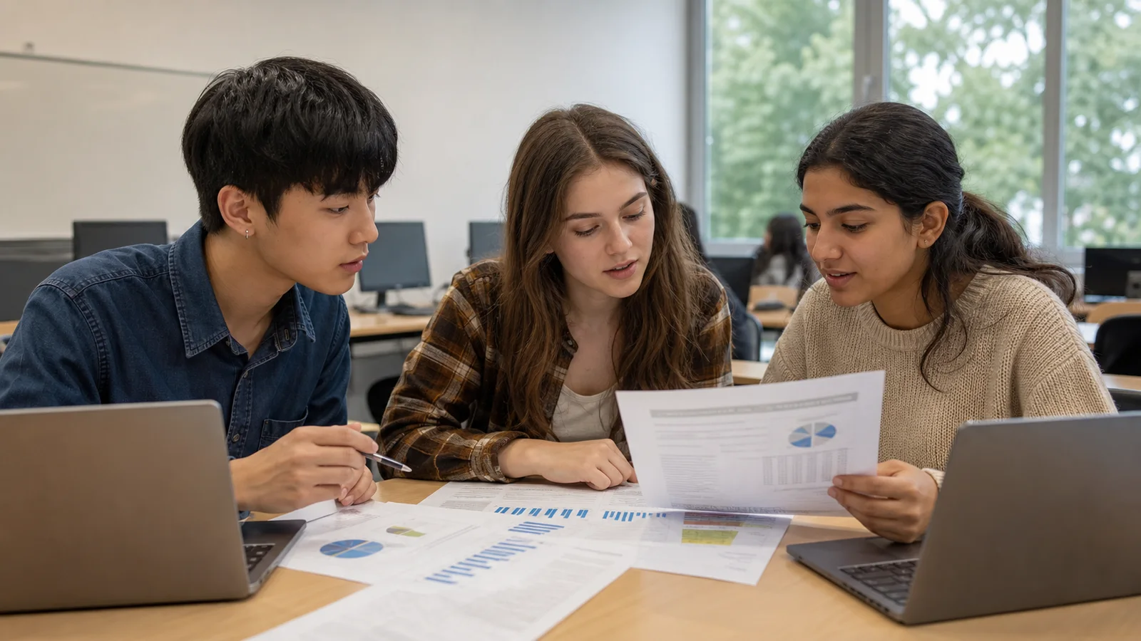 Realistic editorial photograph of international students comparing Grigol Robakidze University and The University of Georgia study options