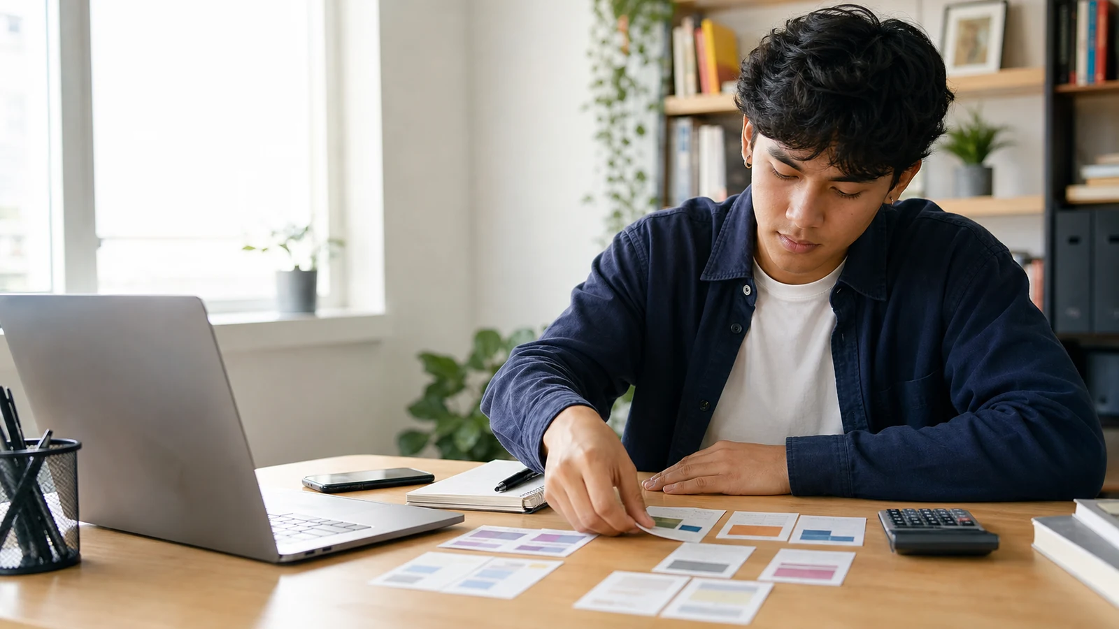 Realistic editorial image of an international student filtering programmes and narrowing them into an evidence-based university shortlist