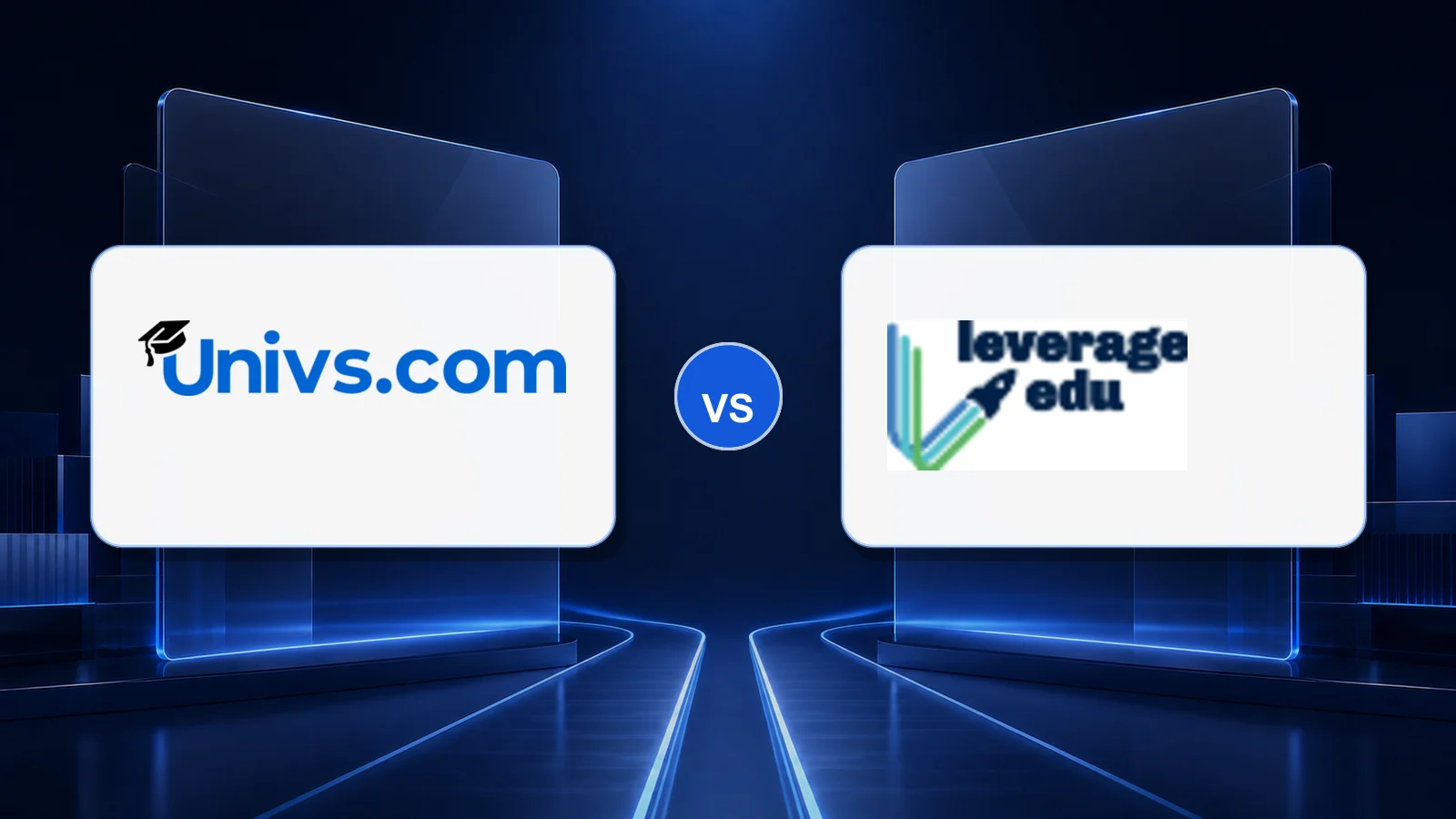 Univs.com logo versus the Leverage Edu logo on a dark blue comparison background