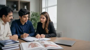 Realistic fictional editorial photograph for the Univs guide MBBS in Georgia for Pakistani Students: PMDC and Application Checklist