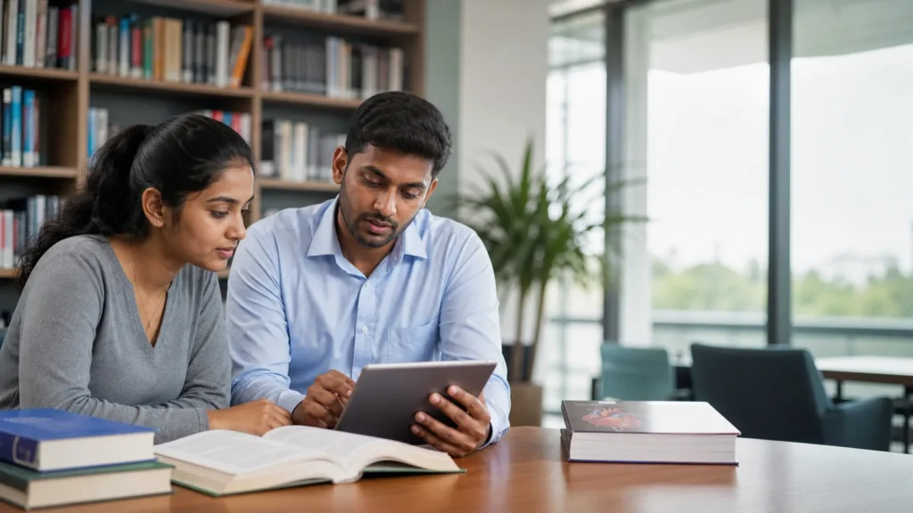 Realistic fictional editorial photograph for the Univs guide MBBS in Georgia for Sri Lankan Students: SLMC Recognition Checklist