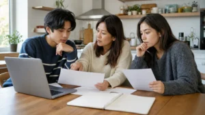 Realistic fictional editorial photograph of international students comparing study in Georgia and Serbia