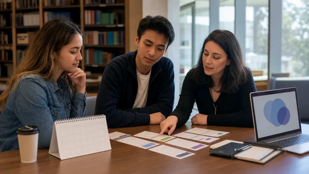 Realistic fictional editorial photograph of international students comparing study in Georgia and Türkiye
