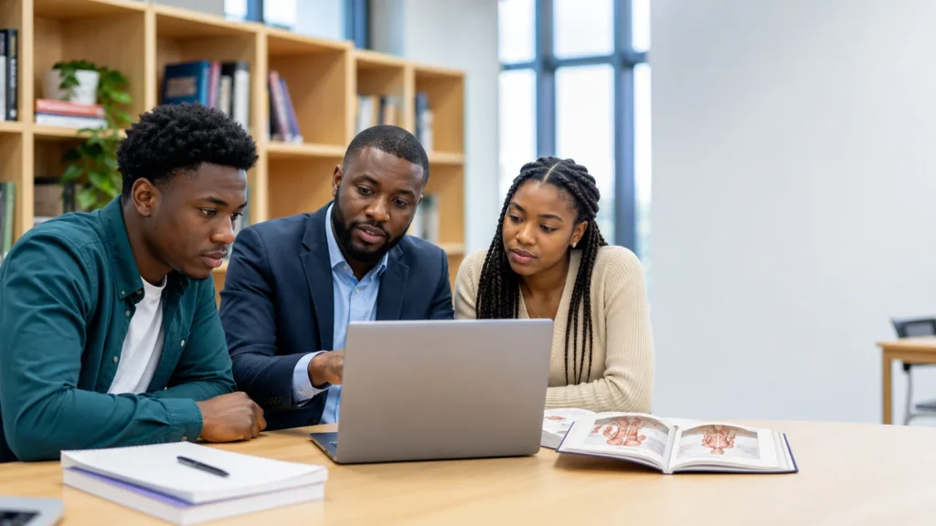Realistic fictional editorial photograph for the Univs guide Study Medicine in Georgia for Nigerian Students: MDCN Verification