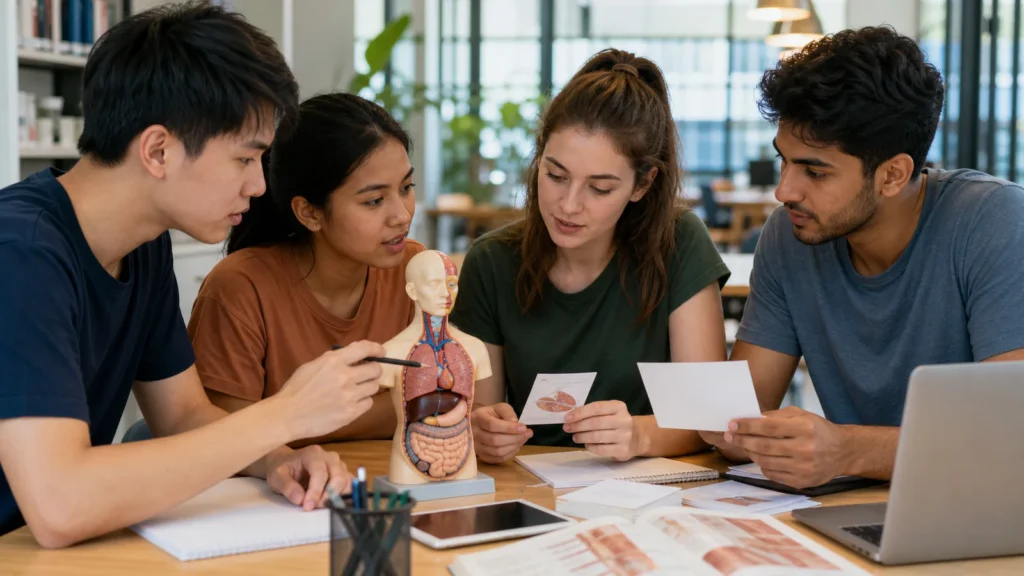 Realistic editorial photograph of international students comparing The University of Georgia and Tbilisi State Medical University study options