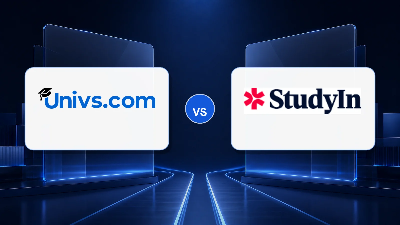 Univs.com logo versus the StudyIn (formerly SI-UK) logo on a dark blue comparison background