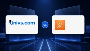 Univs.com logo versus the Yocket logo on a dark blue comparison background