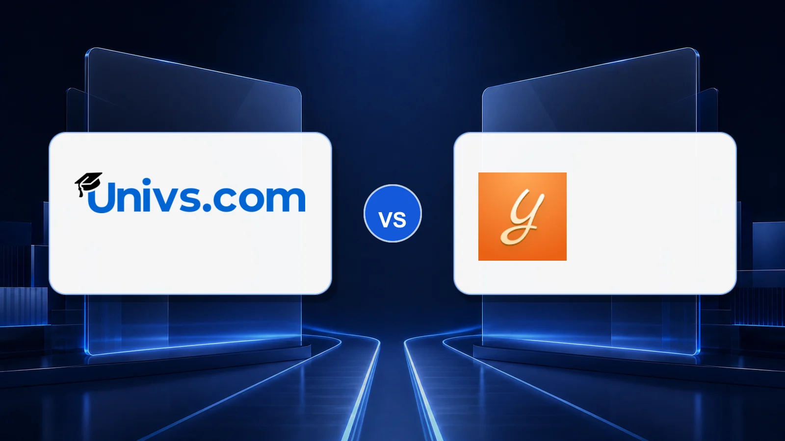 Univs.com logo versus the Yocket logo on a dark blue comparison background