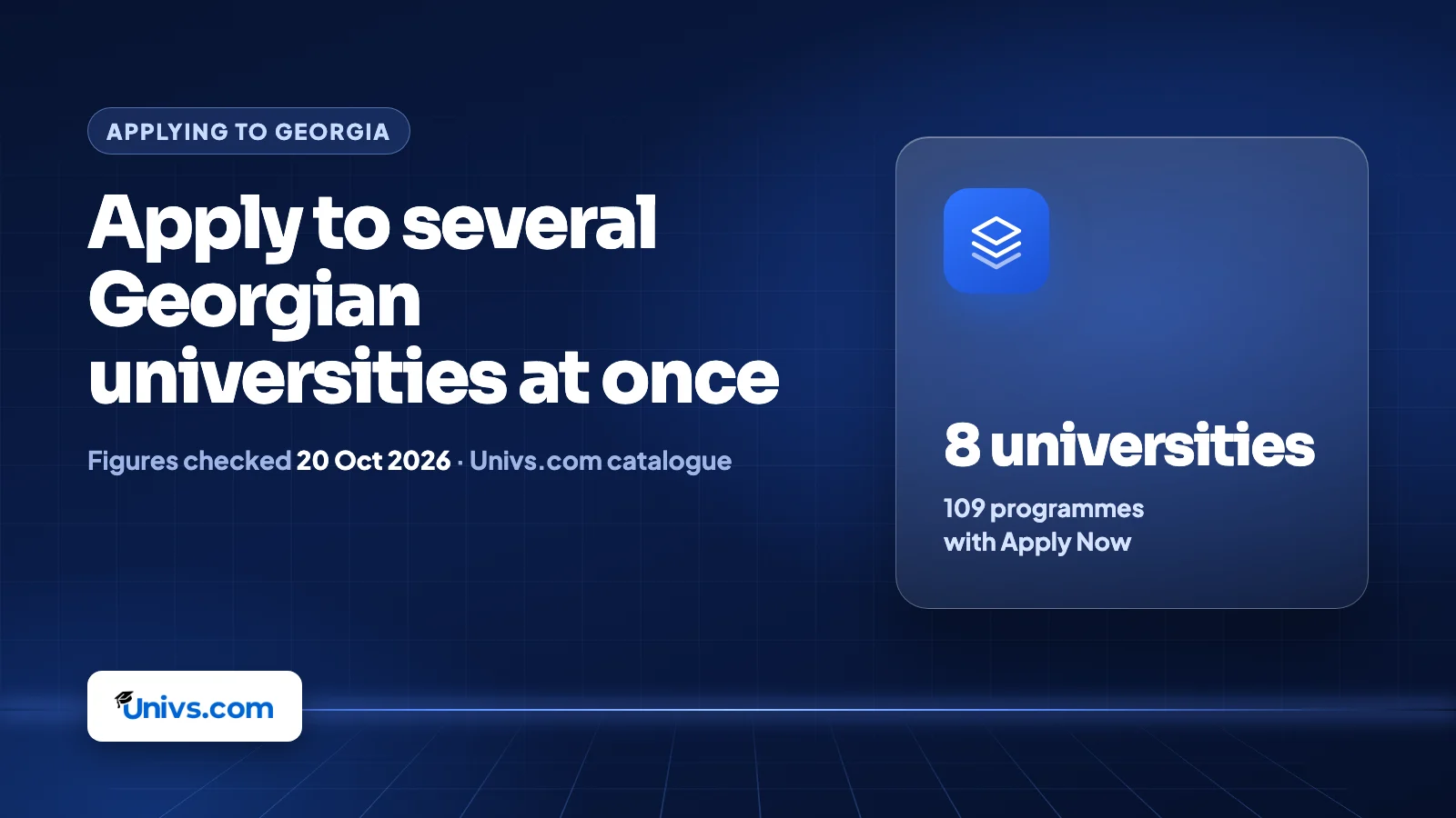 Apply to several Georgian universities at once: 8 universities, 109 programmes with Apply Now