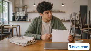 Person arranging blank folders connected by small bridge-shaped pieces on a desk.